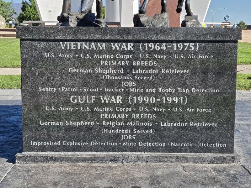War Dog Memorial (SE facing side). Click for full size. War Dog Memorial (SE facing side) image. Click for full size.
