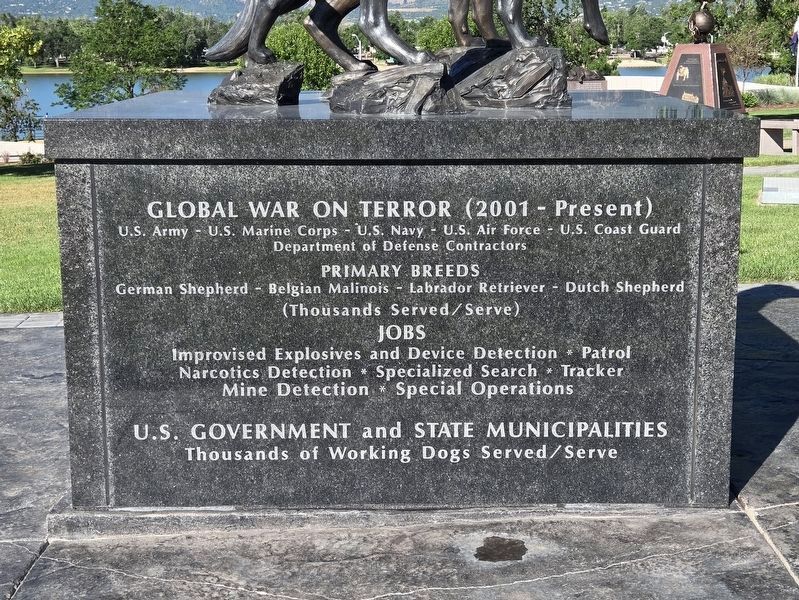 War Dog Memorial (NE facing side). Click for full size. War Dog Memorial (NE facing side) image. Click for full size.