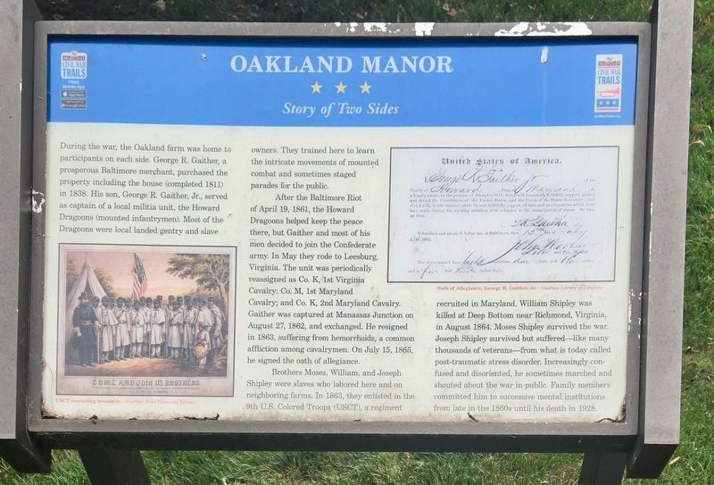 Oakland Manor Marker. Click for full size. Oakland Manor Marker image. Click for full size.