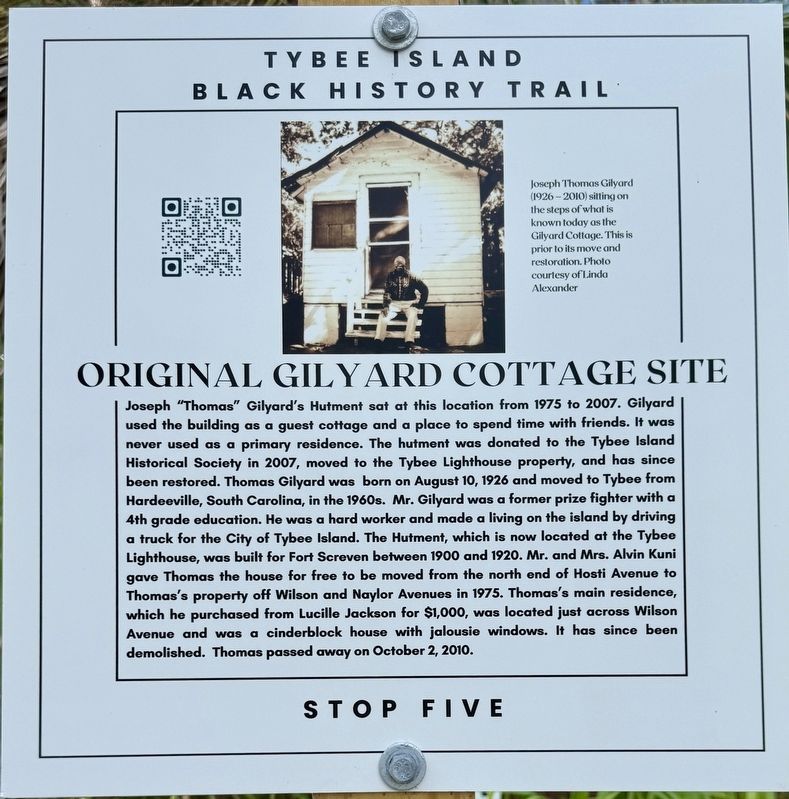 Original Gilyard Cottage Site Marker. Click for full size. Original Gilyard Cottage Site Marker image. Click for full size.