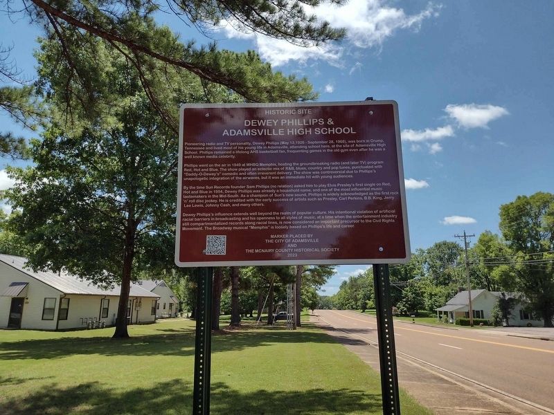 Dewey Phillips and Adamsville High School Marker. Click for full size. Dewey Phillips and Adamsville High School Marker image. Click for full size.