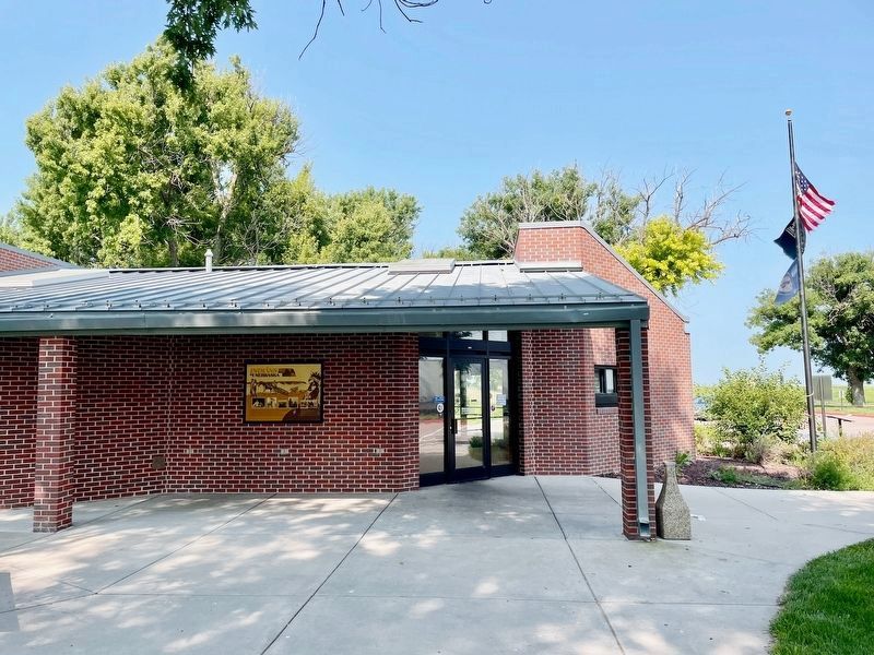 Indians of Nebraska Marker under awning of Rest Area. image. Click for full size.