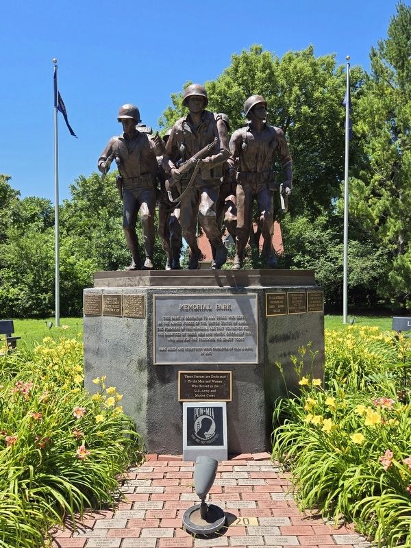 Wide view Memorial Park statue and marker. Click for full size. Wide view Memorial Park statue and marker image. Click for full size.