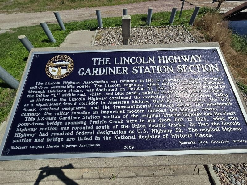 The Lincoln Highway - Gardiner Station Section Marker. Click for full size. The Lincoln Highway - Gardiner Station Section Marker image. Click for full size.