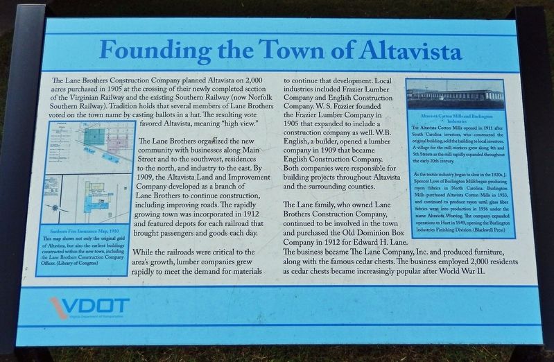 Founding the Town of Altavista Marker image. Click for full size.