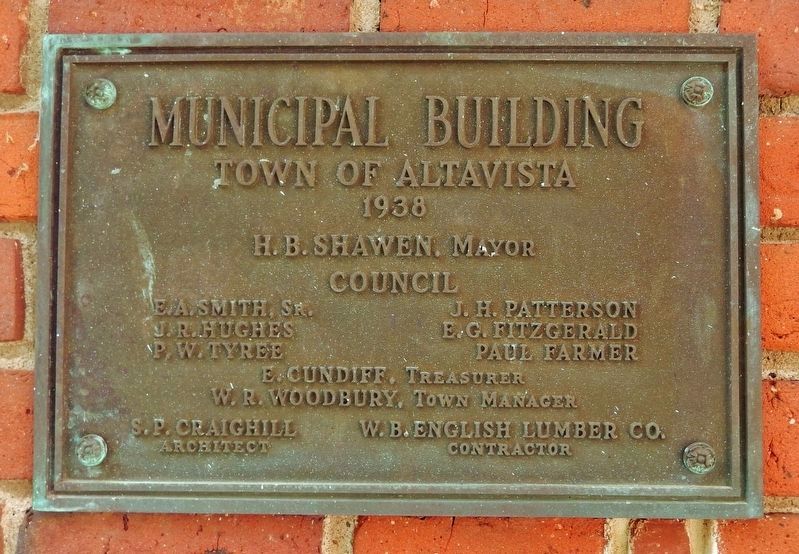 Altavista Municipal Building Marker image. Click for full size.