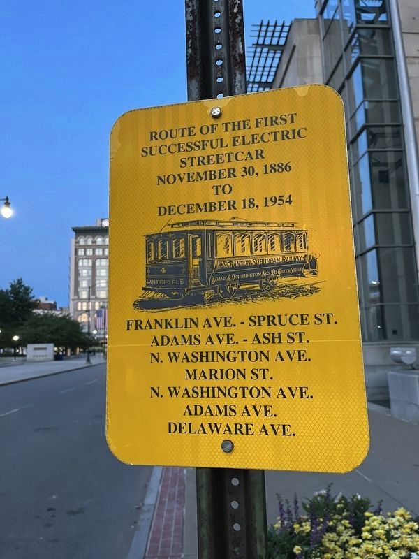 Route of the First Successful Electric Streetcar Marker image. Click for full size.