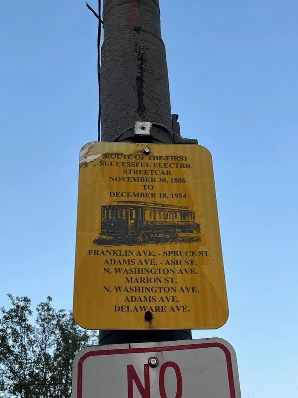 Route of the First Successful Electric Streetcar Marker image. Click for full size.