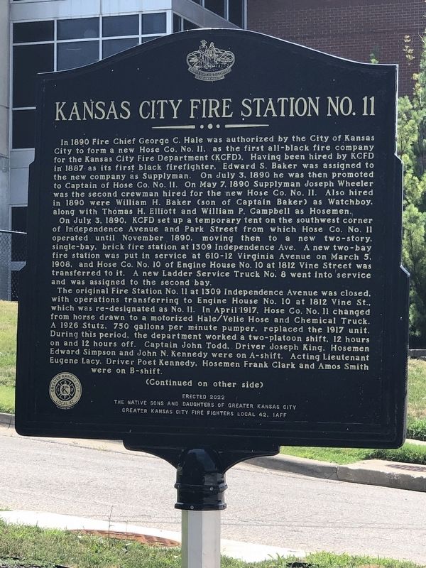 Kansas City Fire Station No. 11 Marker, Side One. Click for full size. Kansas City Fire Station No. 11 Marker, Side One image. Click for full size.
