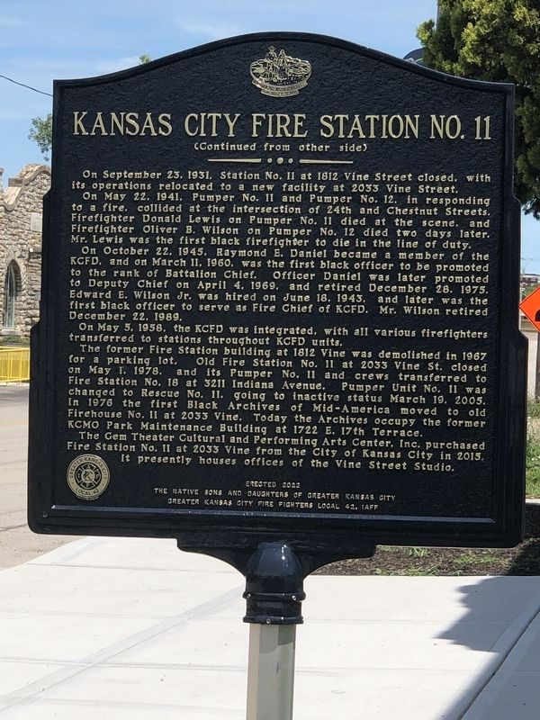 Kansas City Fire Station No. 11 Marker, Side Two. Click for full size. Kansas City Fire Station No. 11 Marker, Side Two image. Click for full size.