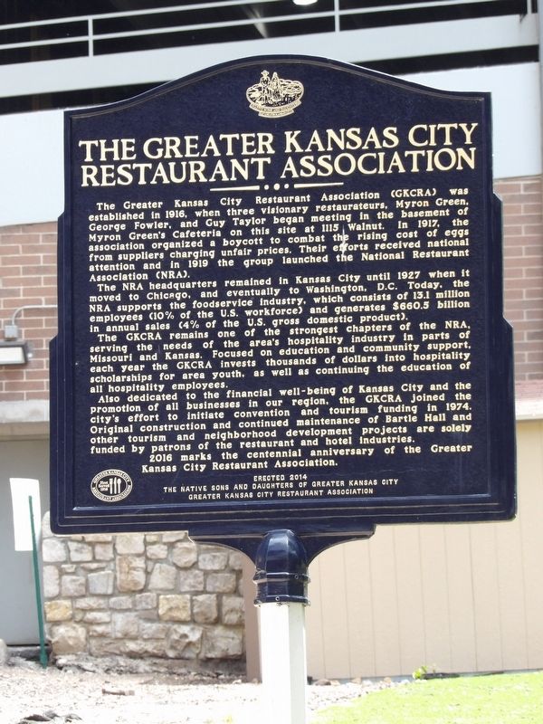 The Greater Kansas City Restaurant Association Marker. Click for full size. The Greater Kansas City Restaurant Association Marker image. Click for full size.