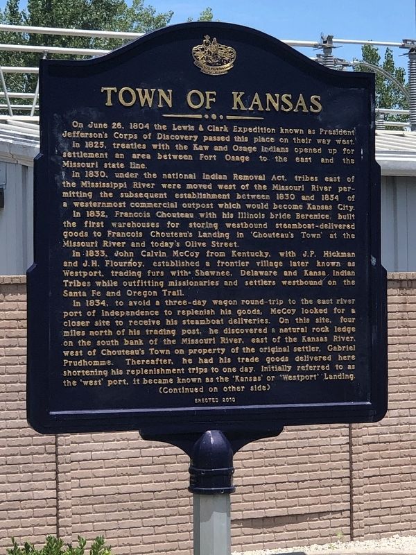 Town of Kansas Marker, Side One. Click for full size. Town of Kansas Marker, Side One image. Click for full size.