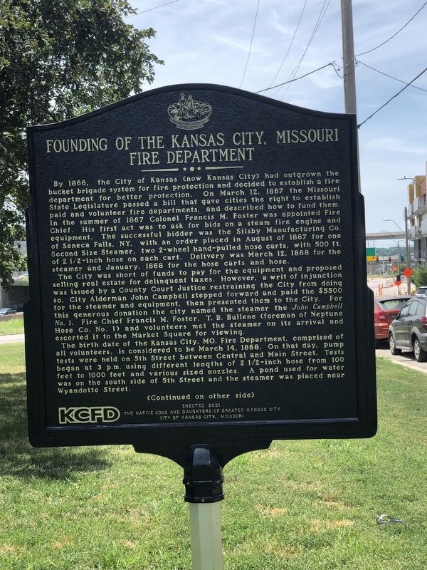 Founding of the Kansas City, Missouri Fire Department Marker, Side One image. Click for full size.