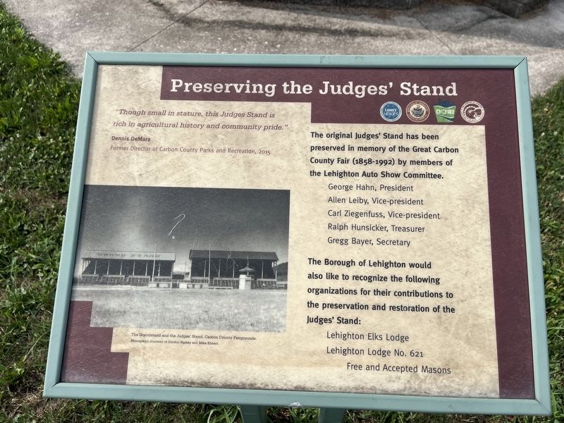 Preserving the Judges' Stand dedication plaque. Click for full size. Preserving the Judges' Stand dedication plaque image. Click for full size.