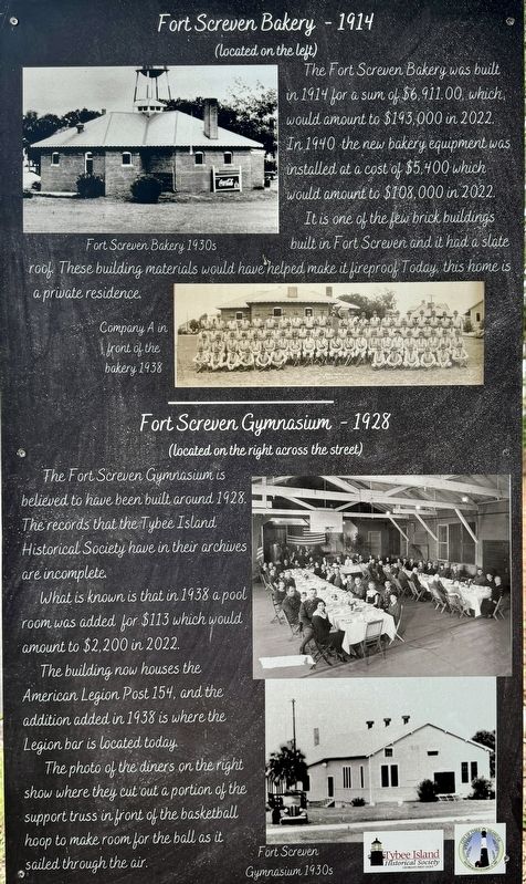 Fort Screven Bakery - 1914 Marker. Click for full size. Fort Screven Bakery - 1914 Marker image. Click for full size.