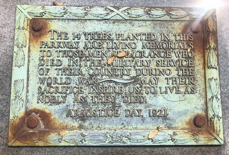 World War I Memorial Trees Marker. Click for full size. World War I Memorial Trees Marker image. Click for full size.