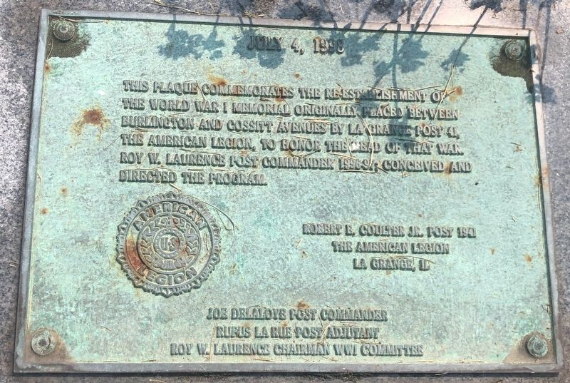 Re-Establishment of World War I Memorial Marker. Click for full size. Re-Establishment of World War I Memorial Marker image. Click for full size.