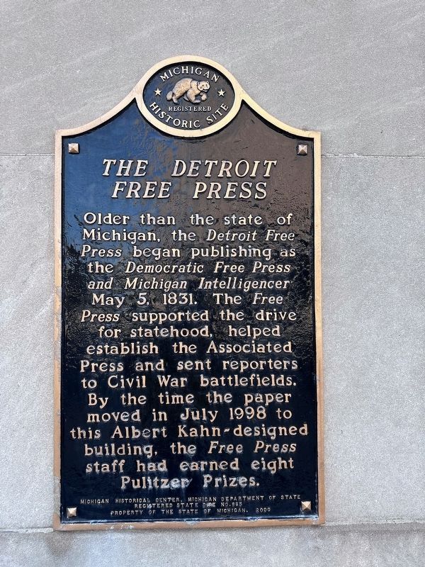 <i>The Detroit Free Press</i> Marker. Click for full size. <i>The Detroit Free Press</i> Marker image. Click for full size.