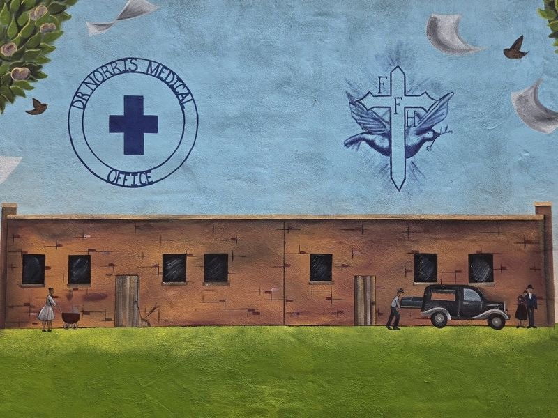 Foster's Funeral Home on mural commemorating the Gaffney Black Business District image. Click for full size.