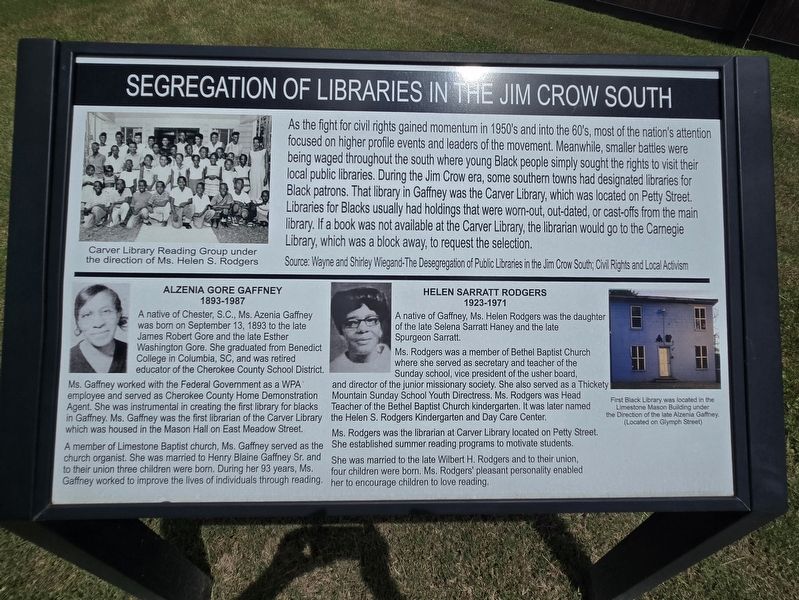 Segregation of Libraries in the Jim Crow South Marker image. Click for full size.