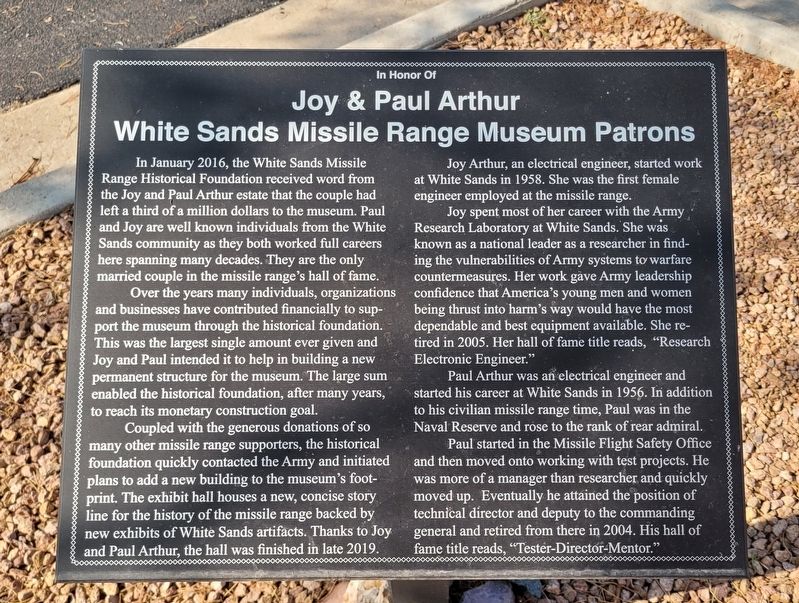 In Honor of Joy & Paul Arthur Marker image. Click for full size.