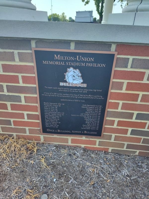 Milton-Union Memorial Stadium Pavilion Marker image. Click for full size.