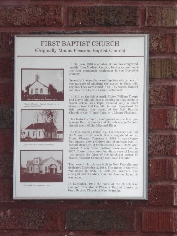 First Baptist Church Marker. Click for full size. First Baptist Church Marker image. Click for full size.