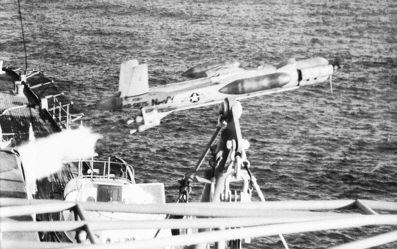 USS Boston (CAG-1) launches KDB-1 drone image. Click for full size.