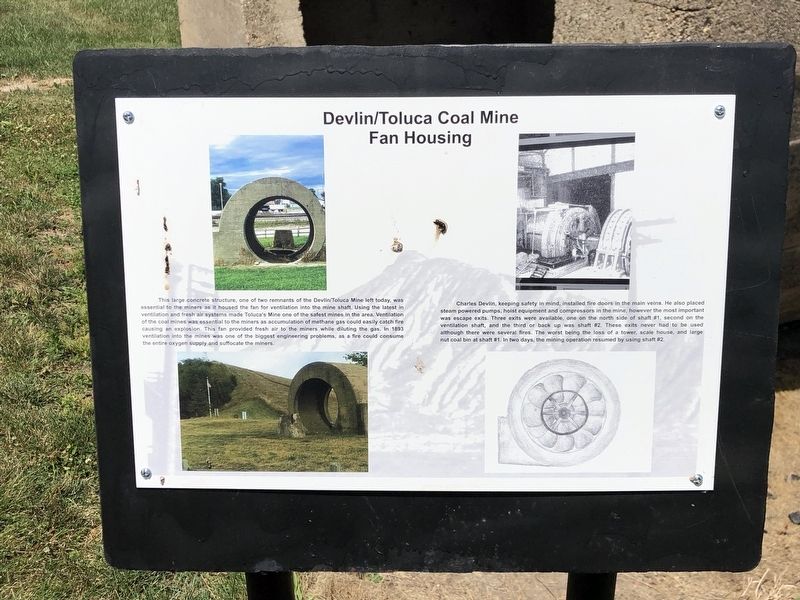 Devlin/Toluca Coal Mine Fan Housing Marker. Click for full size. Devlin/Toluca Coal Mine Fan Housing Marker image. Click for full size.