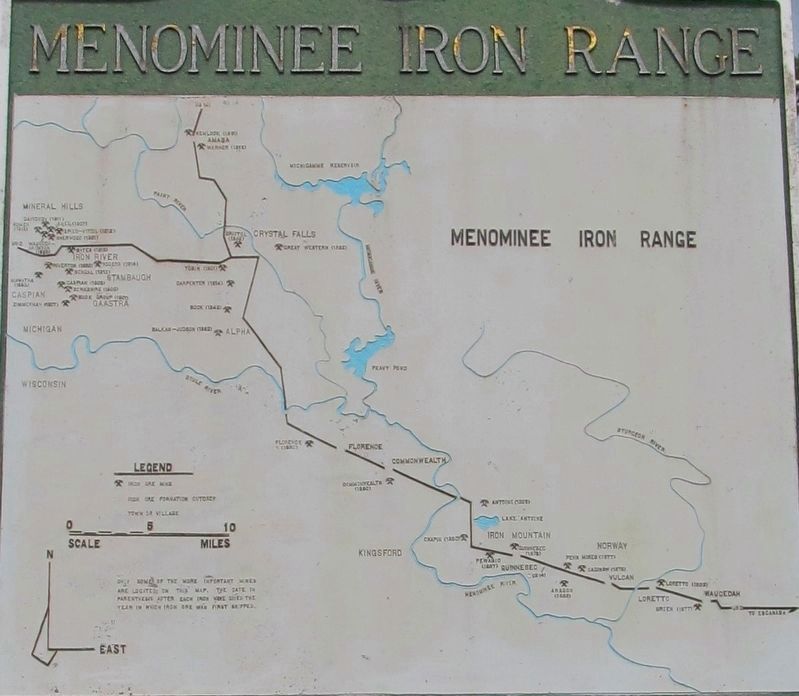 Map on the Menominee Iron Range Marker. Click for full size. Map on the Menominee Iron Range Marker image. Click for full size.