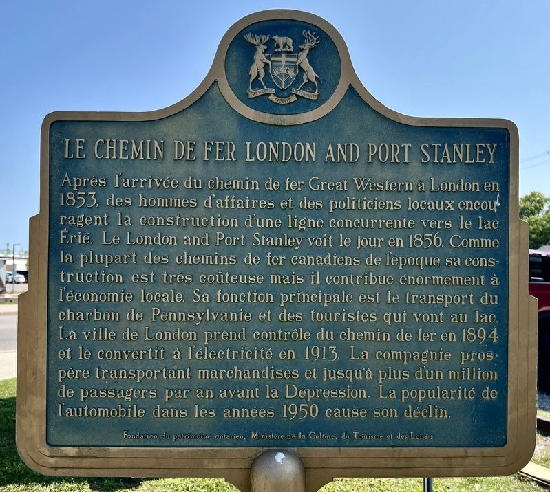 The London and Port Stanley Railroad / Le Chemin de Fer London and Port Stanley Marker. Click for full size. The London and Port Stanley Railroad / Le Chemin de Fer London and Port Stanley Marker image. Click for full size.