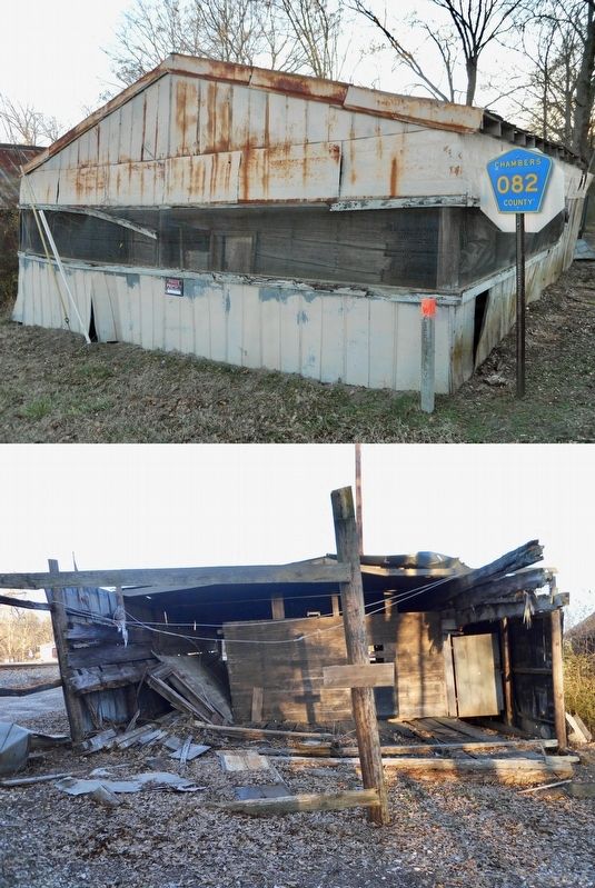Fort Cusseta Marker and now removed metal shed & former ruins within.. Click for full size. Fort Cusseta Marker and now removed metal shed & former ruins within. image. Click for full size.