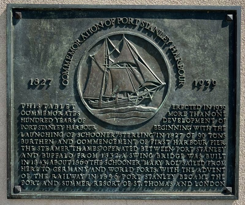 Commemoration of Port Stanley Harbour Marker. Click for full size. Commemoration of Port Stanley Harbour Marker image. Click for full size.