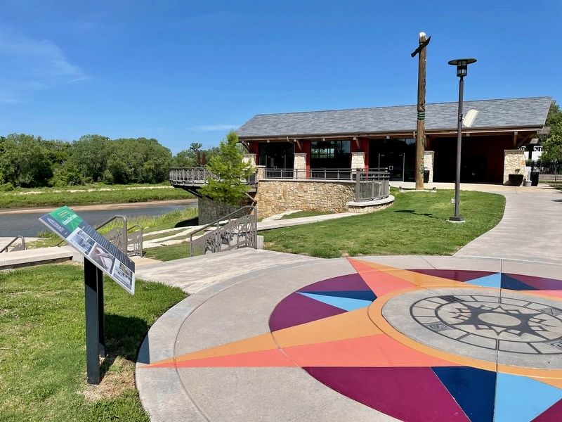 Marker with the Lodge in background at Warren Riverview Park.. Click for full size. Marker with the Lodge in background at Warren Riverview Park. image. Click for full size.