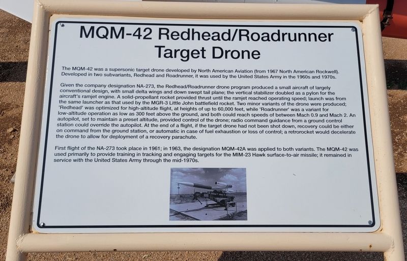 MQM-42 Redhead/Roadrunner Target Drone Marker. Click for full size. MQM-42 Redhead/Roadrunner Target Drone Marker image. Click for full size.