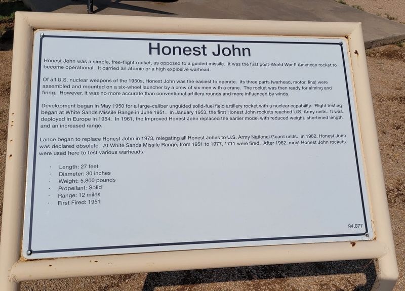 Honest John Marker. Click for full size. Honest John Marker image. Click for full size.