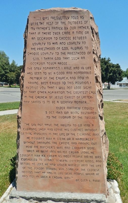 Matthew Cowley Marker (<i>side 2</i>). Click for full size. Matthew Cowley Marker (<i>side 2</i>) image. Click for full size.