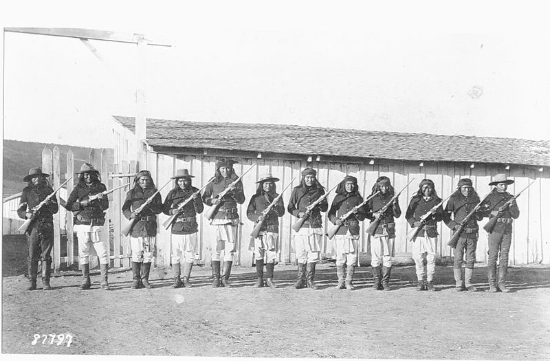 Apache Scouts at Ft. Apache, Arizona Territory. Click for full size. Apache Scouts at Ft. Apache, Arizona Territory image. Click for full size.