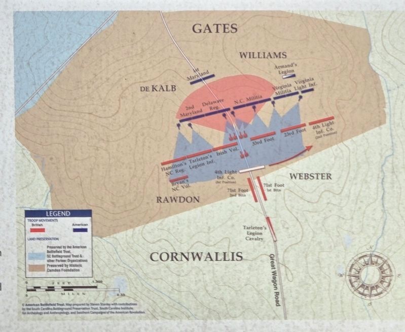 Closeup on engagement between Cornwallis and Gates and Battle of Camden image. Click for full size.