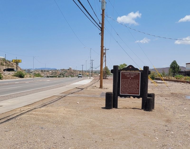 The view of the Carrie Tingley Marker along the street. Click for full size. The view of the Carrie Tingley Marker along the street image. Click for full size.