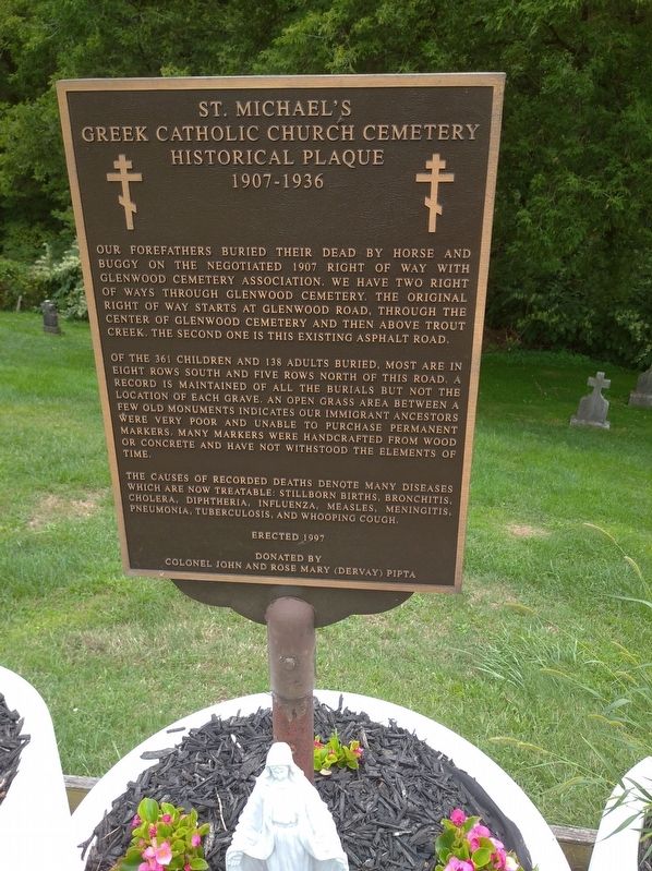 St Michael’s Greek Catholic Church Cemetery 1907 - 1936 Marker. Click for full size. St Michael’s Greek Catholic Church Cemetery 1907 - 1936 Marker image. Click for full size.