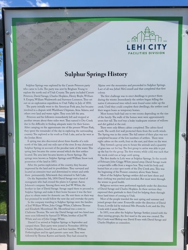Sulphur Springs History Marker. Click for full size. Sulphur Springs History Marker image. Click for full size.