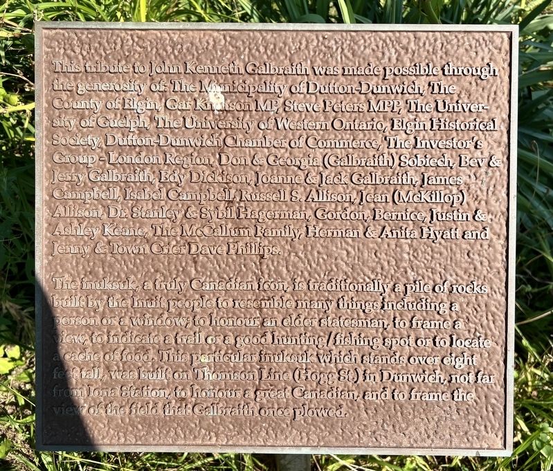 John Kenneth Galbraith marker dedication Plaque image. Click for full size.