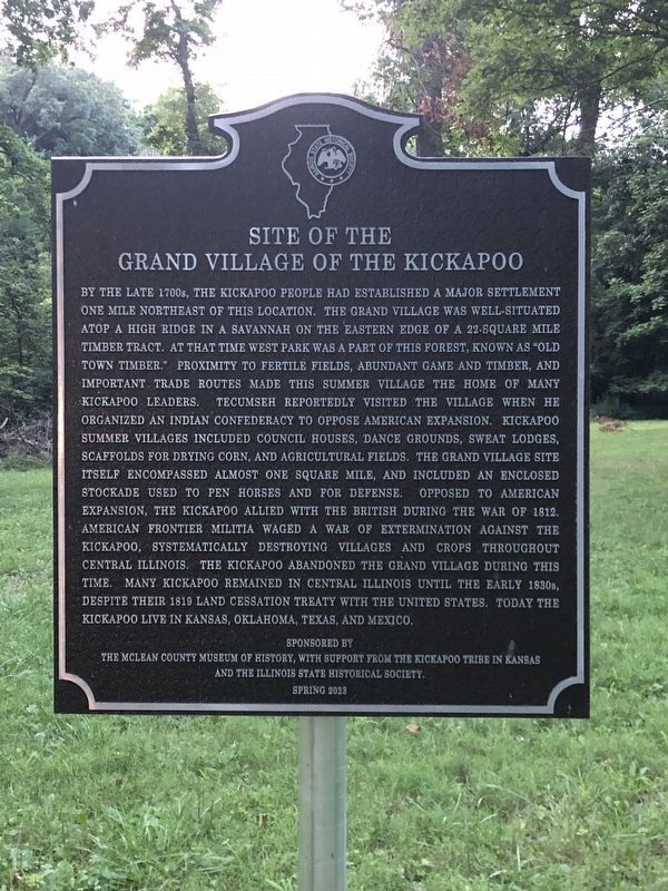 Site of the Grand Village of the Kickapoo Marker in New Location. Click for full size. Site of the Grand Village of the Kickapoo Marker in New Location image. Click for full size.
