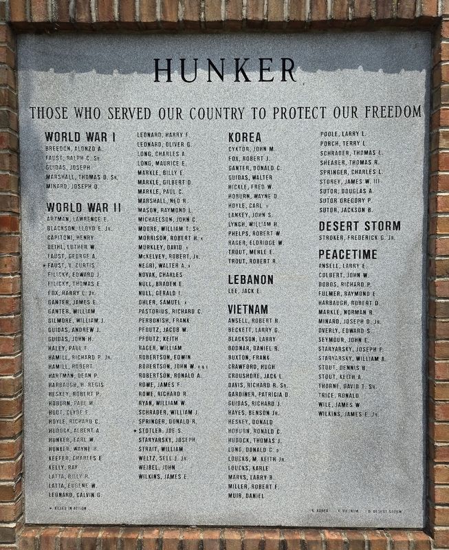 Hunker Honor Roll Marker image. Click for full size.