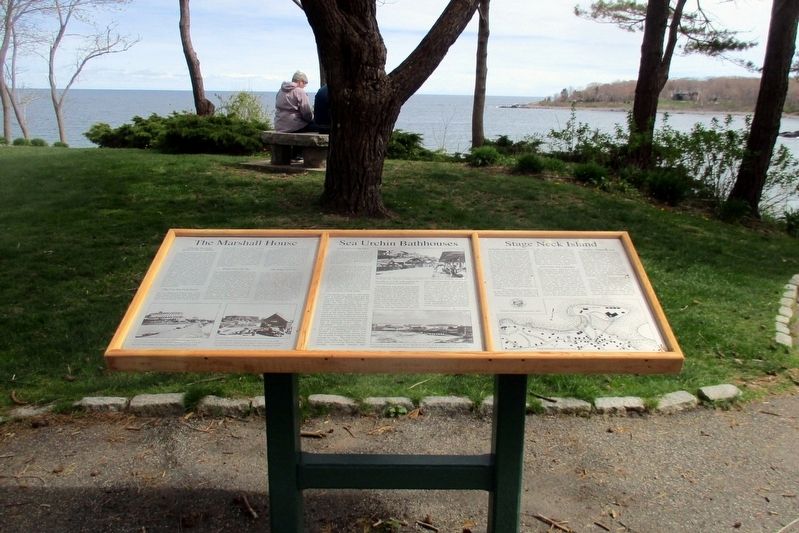 The Marshall House / Sea Urchin Bathhouses / Stage Neck Island wayside. Click for full size. The Marshall House / Sea Urchin Bathhouses / Stage Neck Island wayside image. Click for full size.