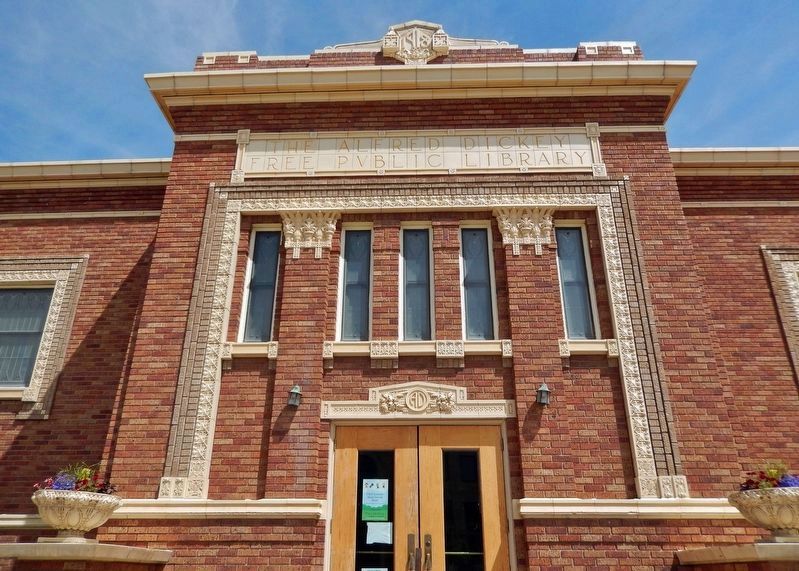 Alfred Dickey Free Public Library (<i>entrance detail</i>). Click for full size. Alfred Dickey Free Public Library (<i>entrance detail</i>) image. Click for full size.