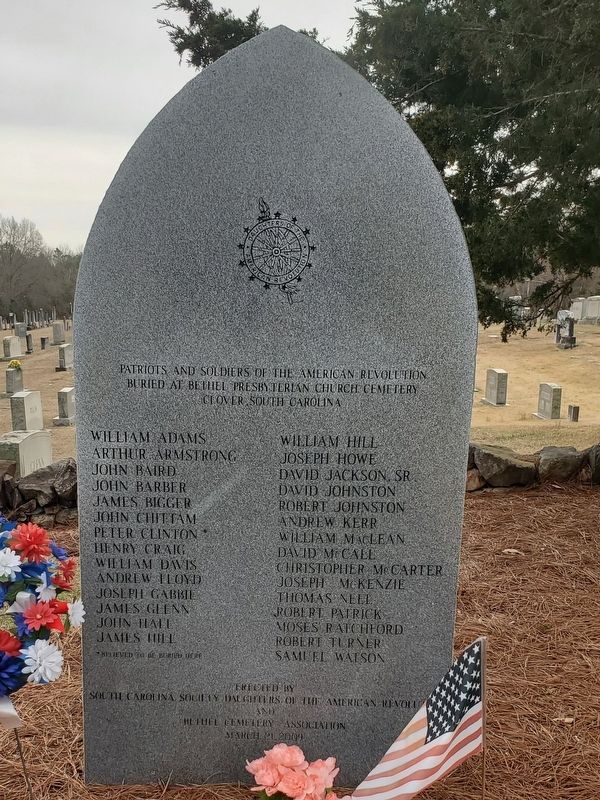 Patriots and Soldiers of the American Revolution Buried at Bethel Presbyterian Marker image. Click for full size.