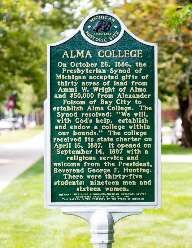Alma College side of marker. Click for full size. Alma College side of marker image. Click for full size.