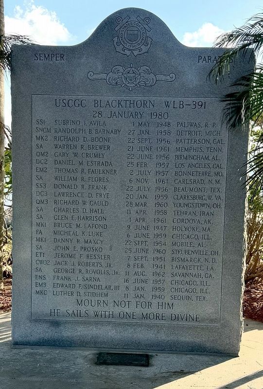 USCGC Blackthorn WLB-391 Memorial Memorial. Click for full size. USCGC Blackthorn WLB-391 Memorial Memorial image. Click for full size.